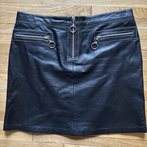 VTG Michael Michael Kors Black Leather Mini Skirt 10 Y2K moto biker grunge 90s
